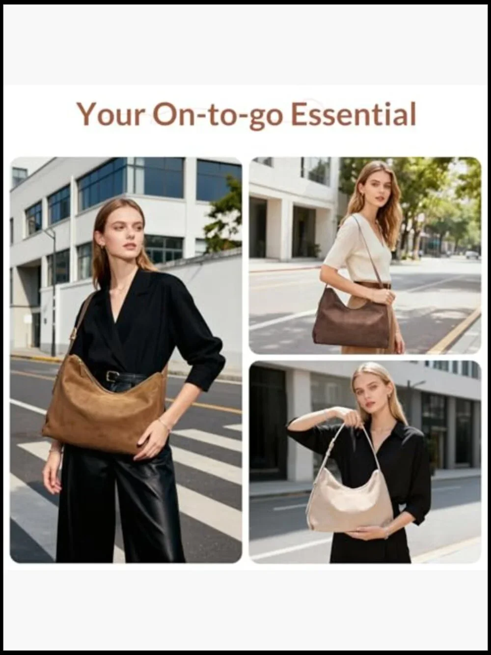 Slouchy Hobo Shoulder Bag Crossbody Purse Soft Suede Tote Casual Chic